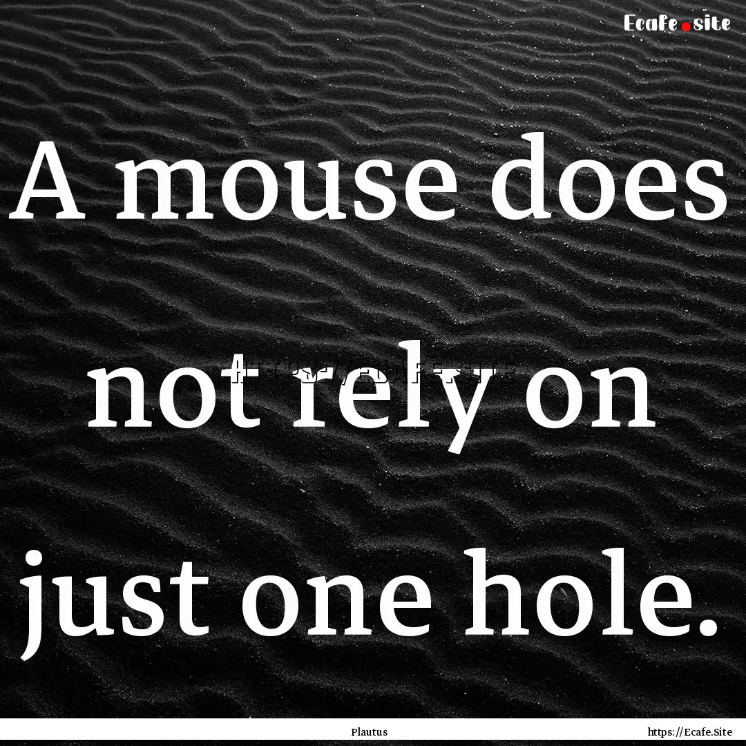 A mouse does not rely on just one hole. : Quote by Plautus