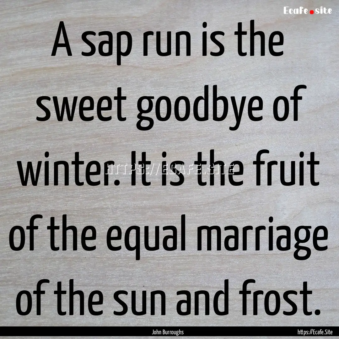 A sap run is the sweet goodbye of winter..... : Quote by John Burroughs