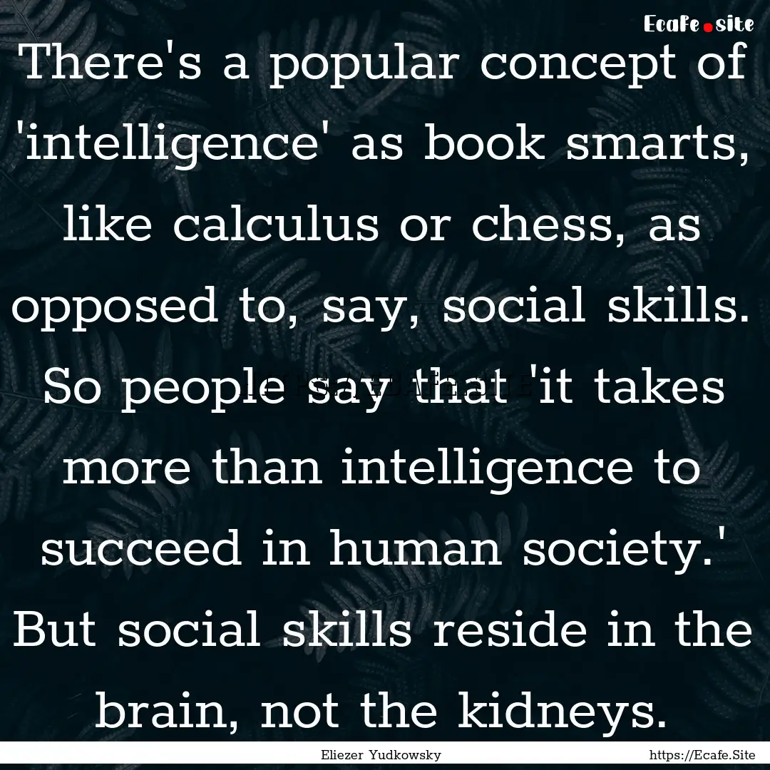 There's a popular concept of 'intelligence'.... : Quote by Eliezer Yudkowsky