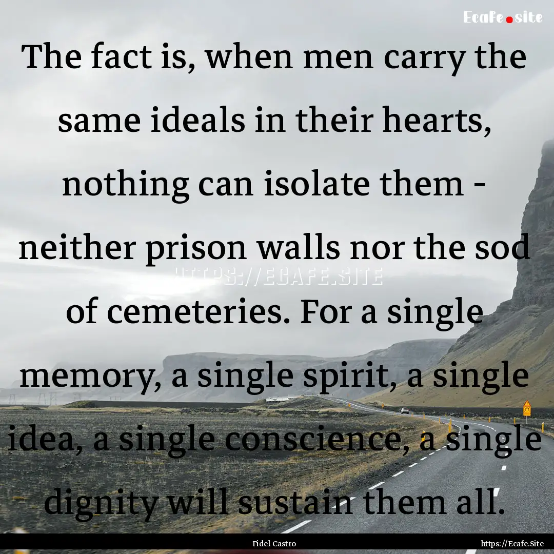 The fact is, when men carry the same ideals.... : Quote by Fidel Castro