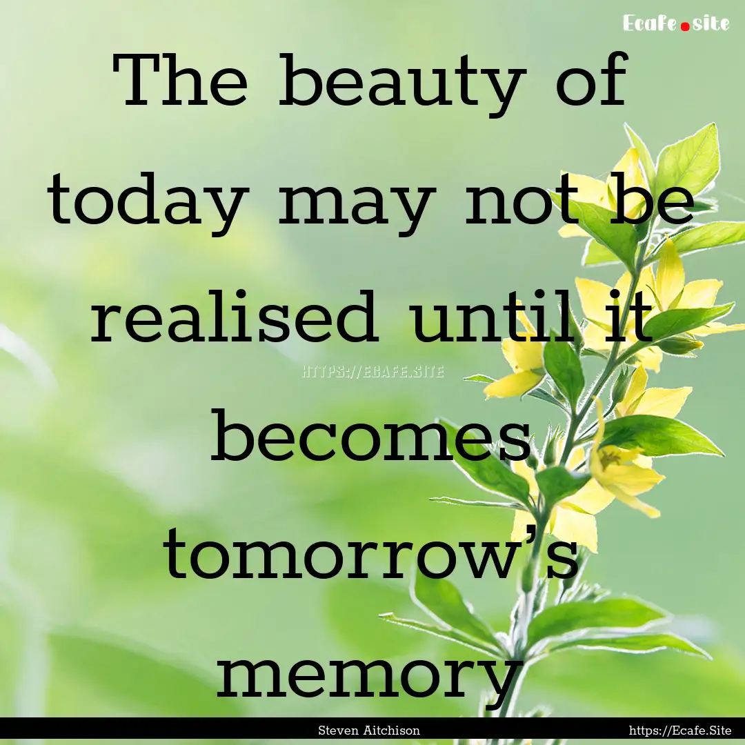 The beauty of today may not be realised until.... : Quote by Steven Aitchison