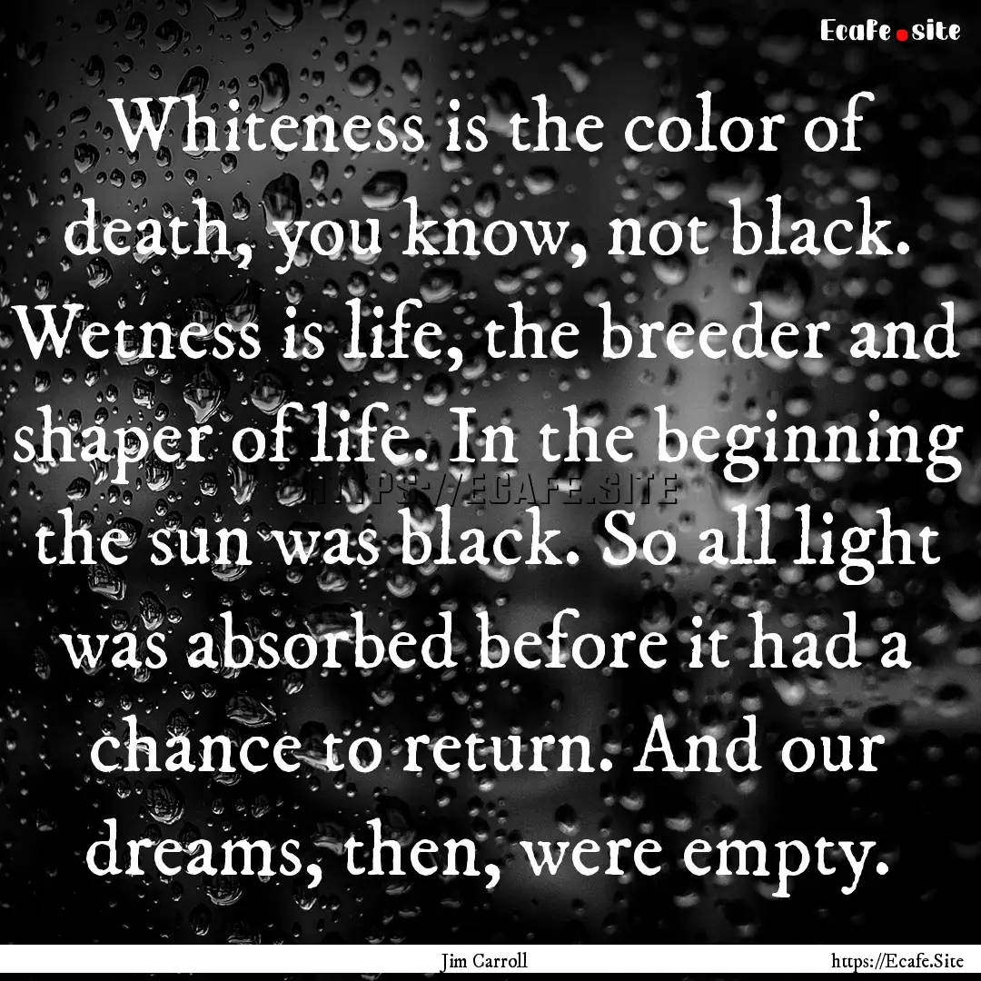 Whiteness is the color of death, you know,.... : Quote by Jim Carroll