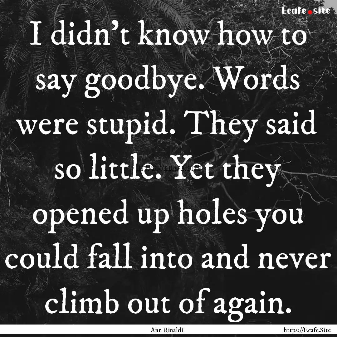 I didn't know how to say goodbye. Words were.... : Quote by Ann Rinaldi