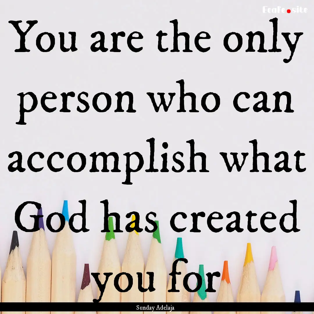 You are the only person who can accomplish.... : Quote by Sunday Adelaja