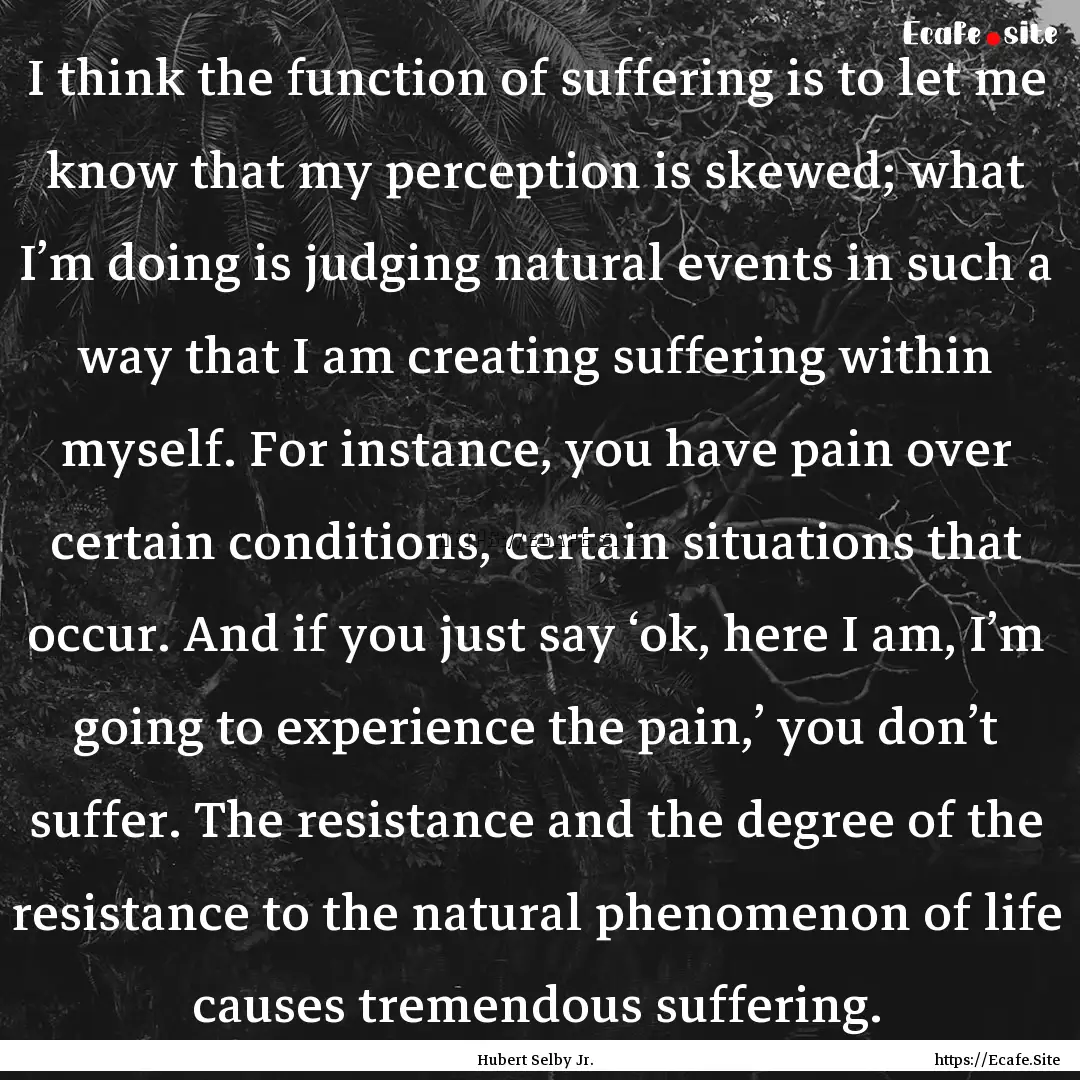 I think the function of suffering is to let.... : Quote by Hubert Selby Jr.