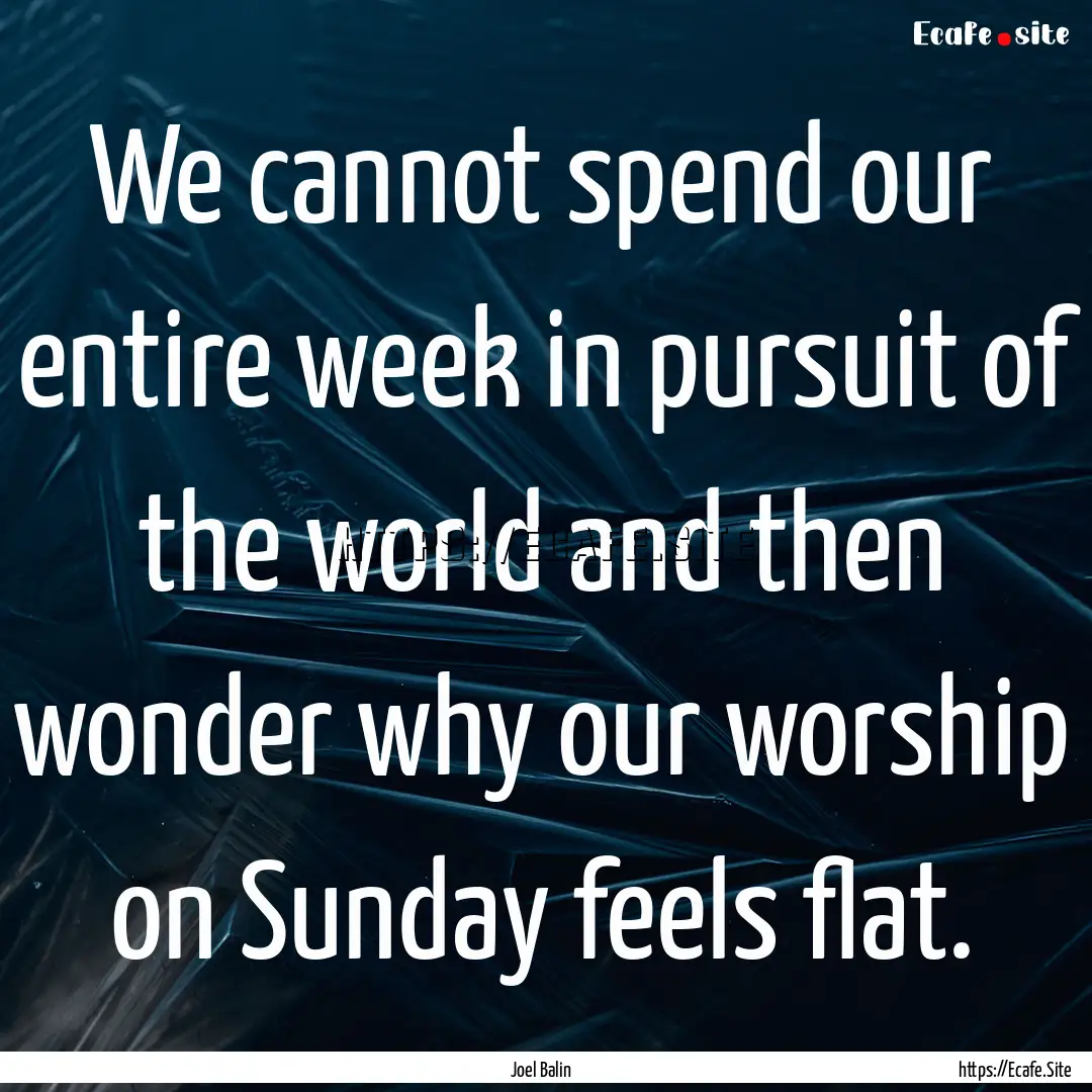 We cannot spend our entire week in pursuit.... : Quote by Joel Balin