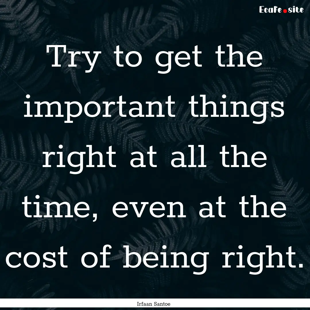 Try to get the important things right at.... : Quote by Irfaan Santoe