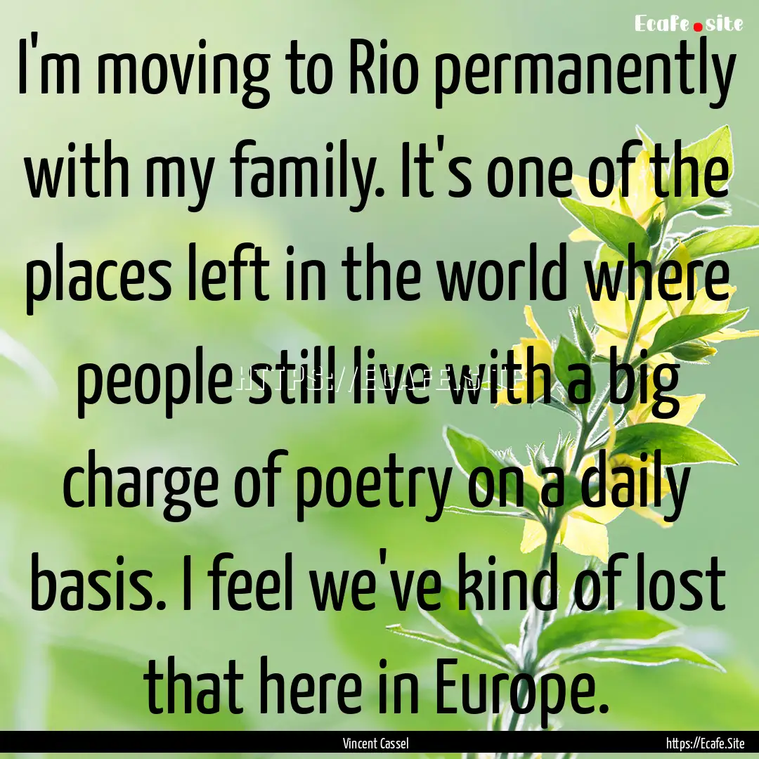 I'm moving to Rio permanently with my family..... : Quote by Vincent Cassel