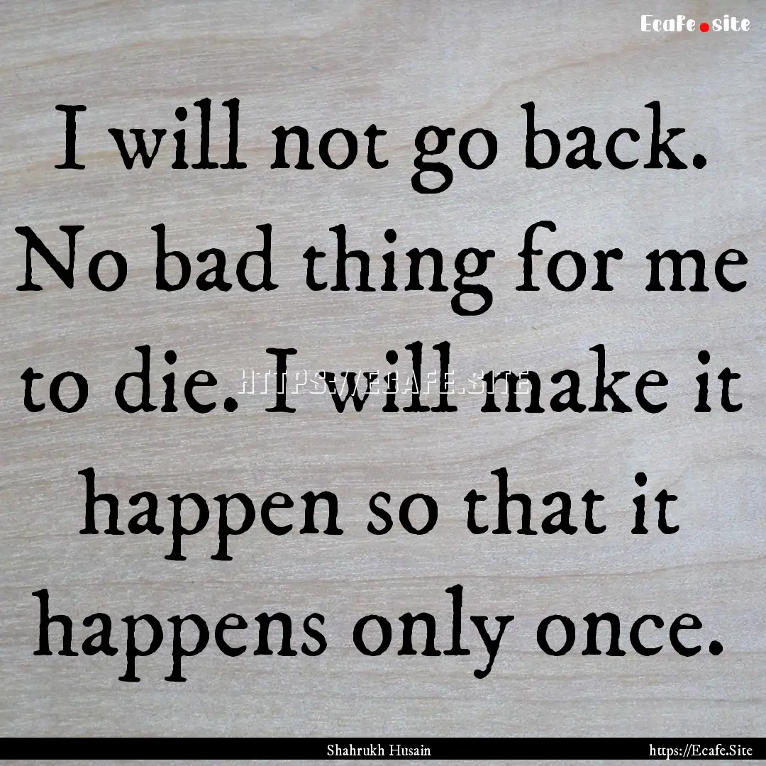 I will not go back. No bad thing for me to.... : Quote by Shahrukh Husain