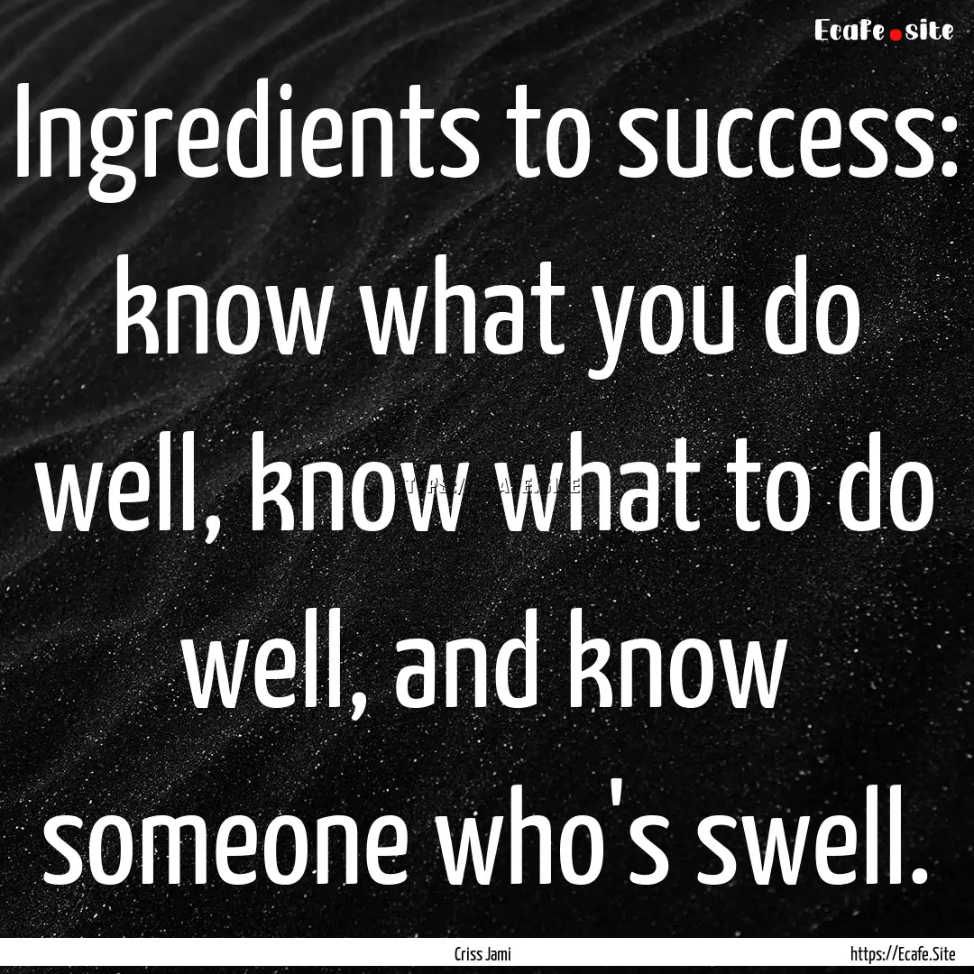 Ingredients to success: know what you do.... : Quote by Criss Jami