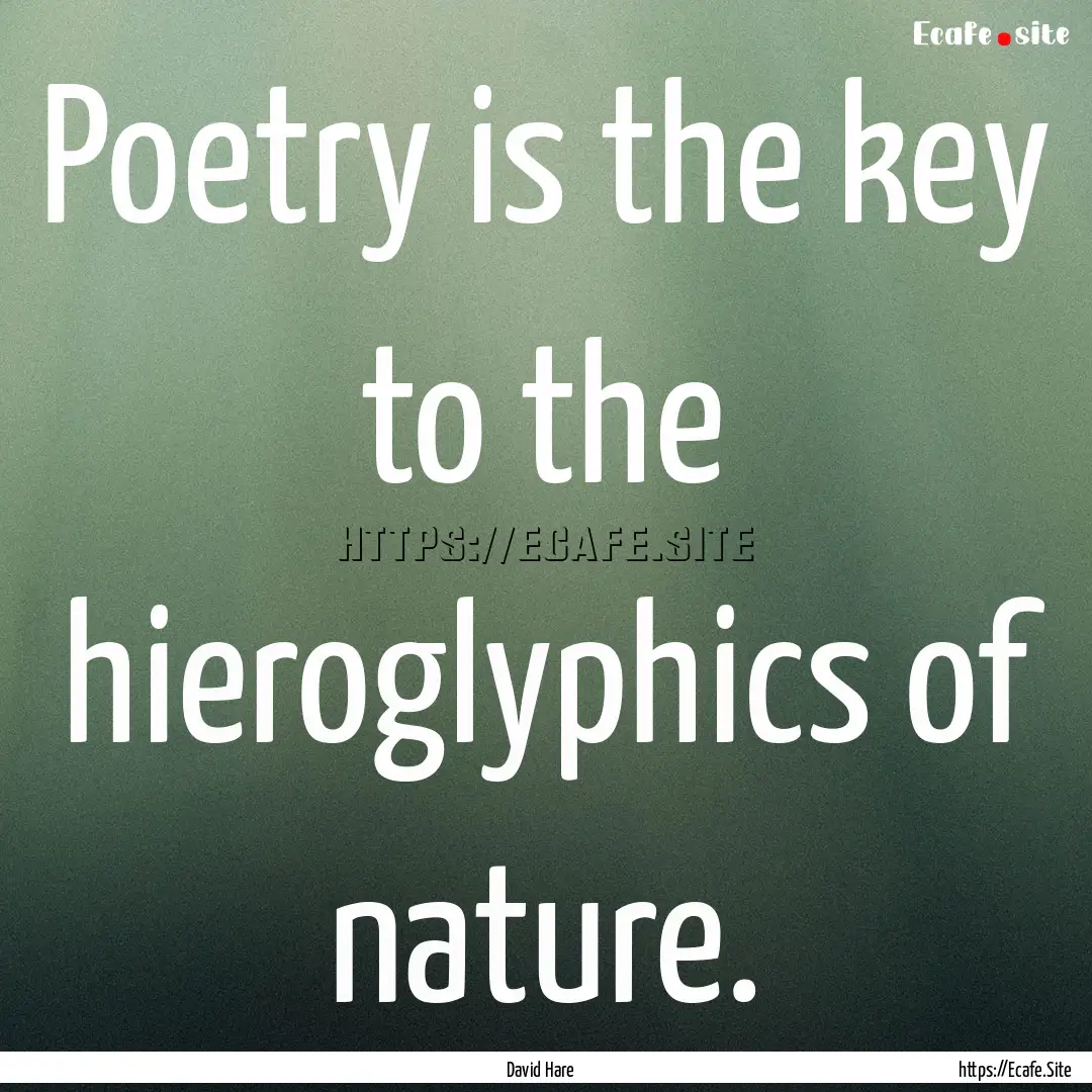 Poetry is the key to the hieroglyphics of.... : Quote by David Hare