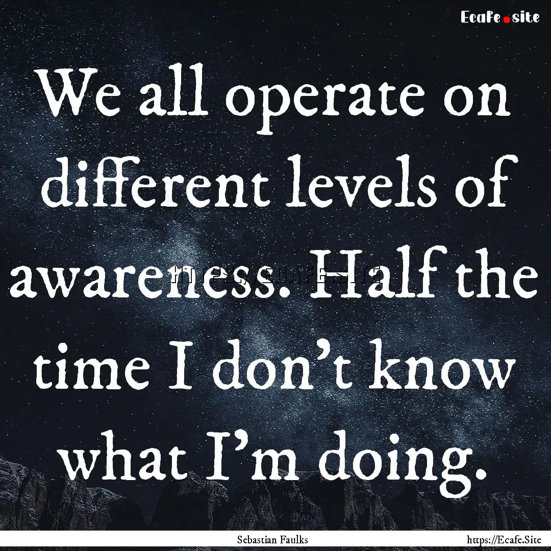 We all operate on different levels of awareness..... : Quote by Sebastian Faulks