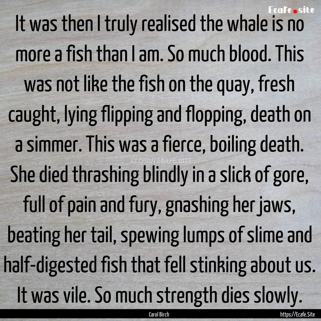 It was then I truly realised the whale is.... : Quote by Carol Birch