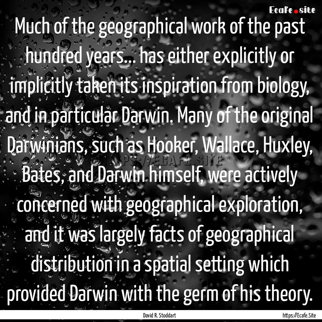 Much of the geographical work of the past.... : Quote by David R. Stoddart