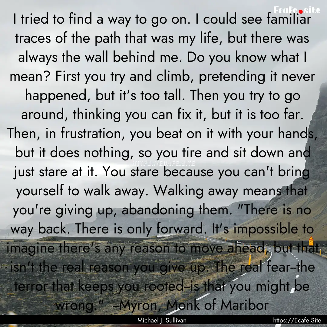 I tried to find a way to go on. I could see.... : Quote by Michael J. Sullivan