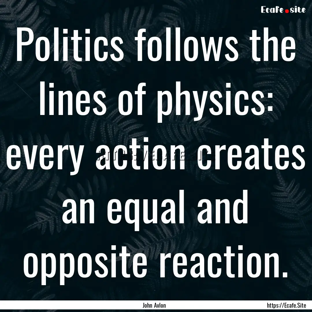 Politics follows the lines of physics: every.... : Quote by John Avlon