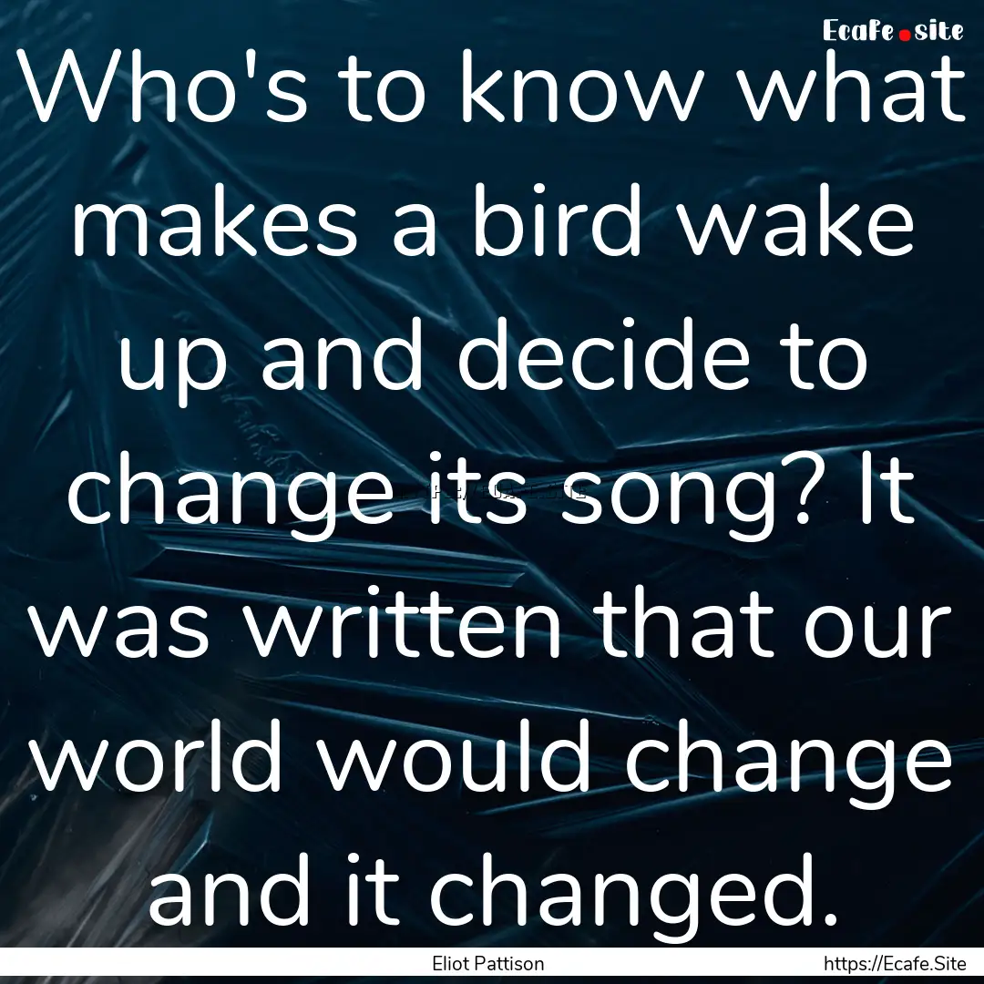 Who's to know what makes a bird wake up and.... : Quote by Eliot Pattison