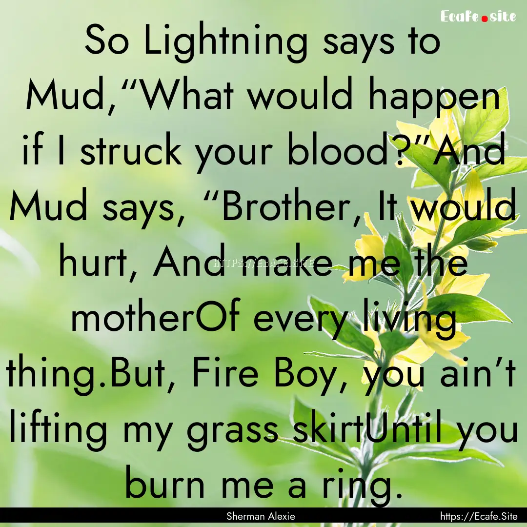 So Lightning says to Mud,“What would happen.... : Quote by Sherman Alexie