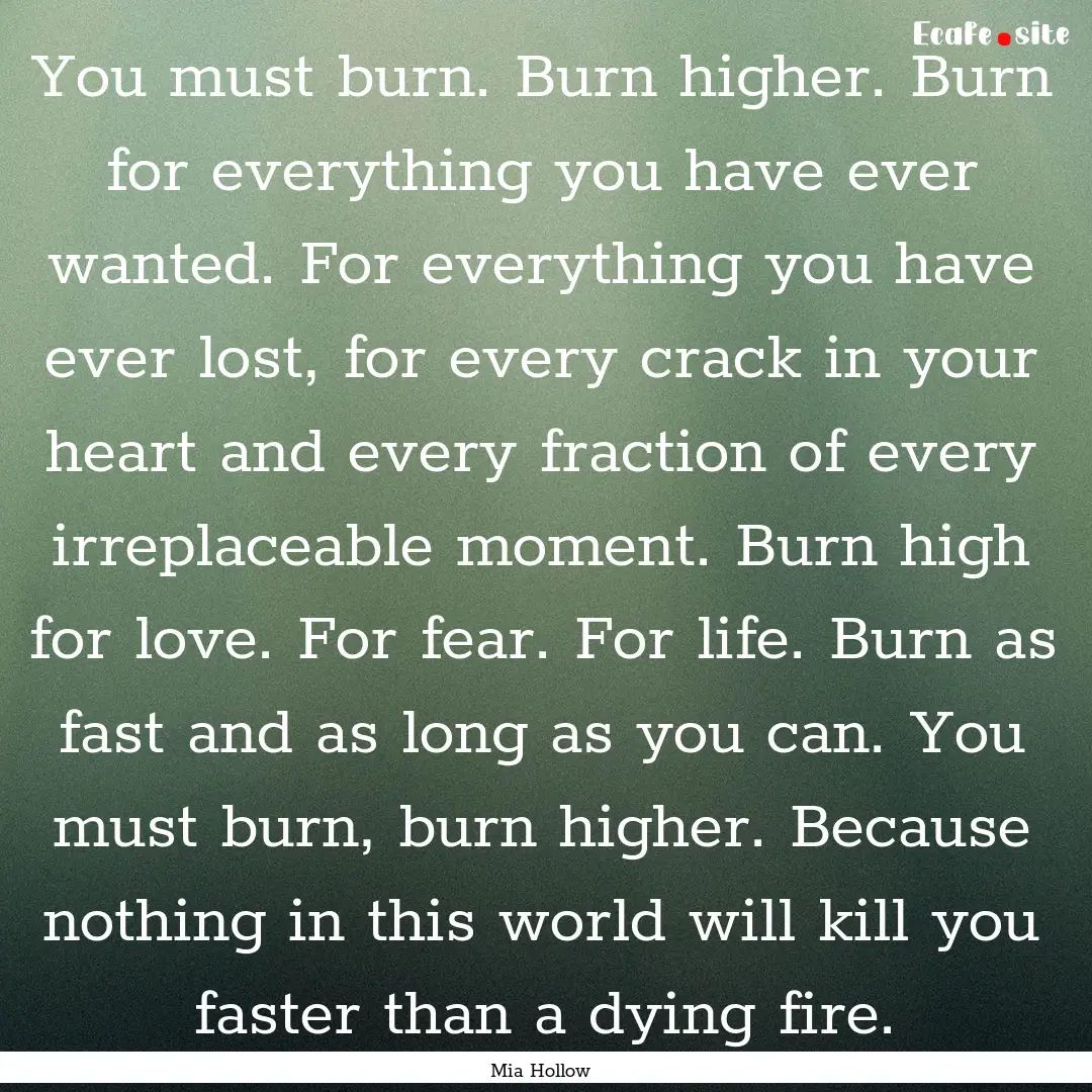 You must burn. Burn higher. Burn for everything.... : Quote by Mia Hollow