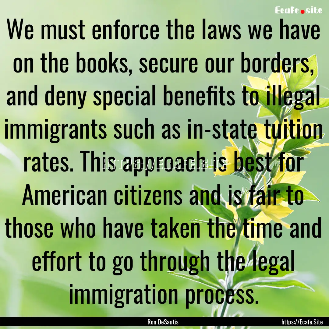 We must enforce the laws we have on the books,.... : Quote by Ron DeSantis