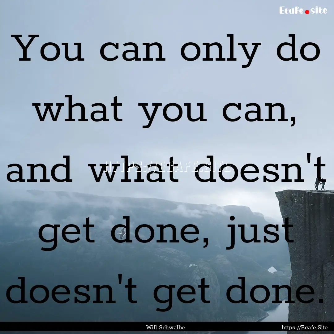 You can only do what you can, and what doesn't.... : Quote by Will Schwalbe