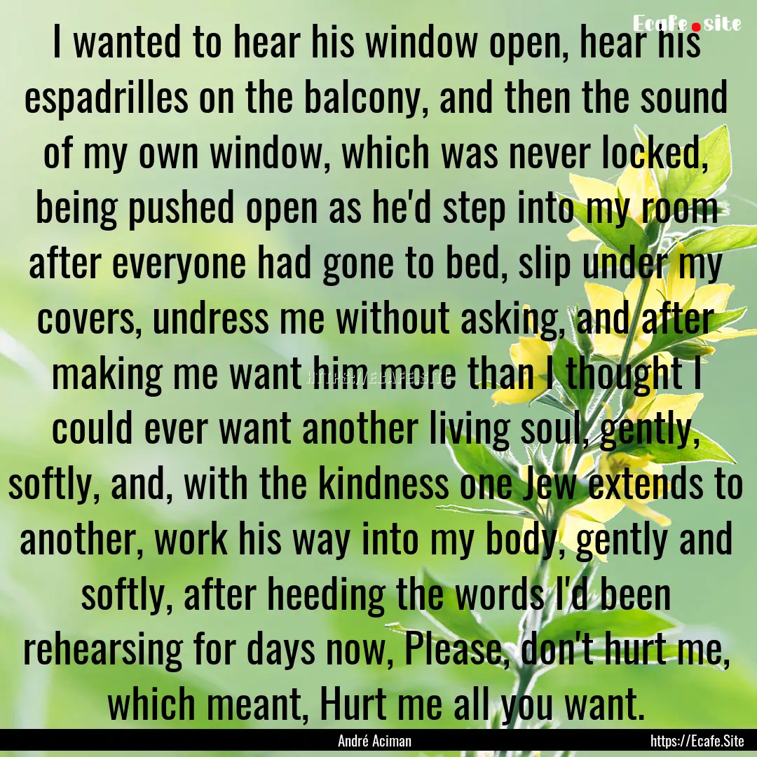 I wanted to hear his window open, hear his.... : Quote by André Aciman