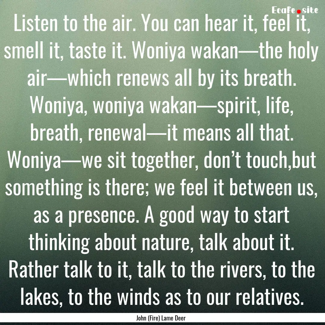 Listen to the air. You can hear it, feel.... : Quote by John (Fire) Lame Deer