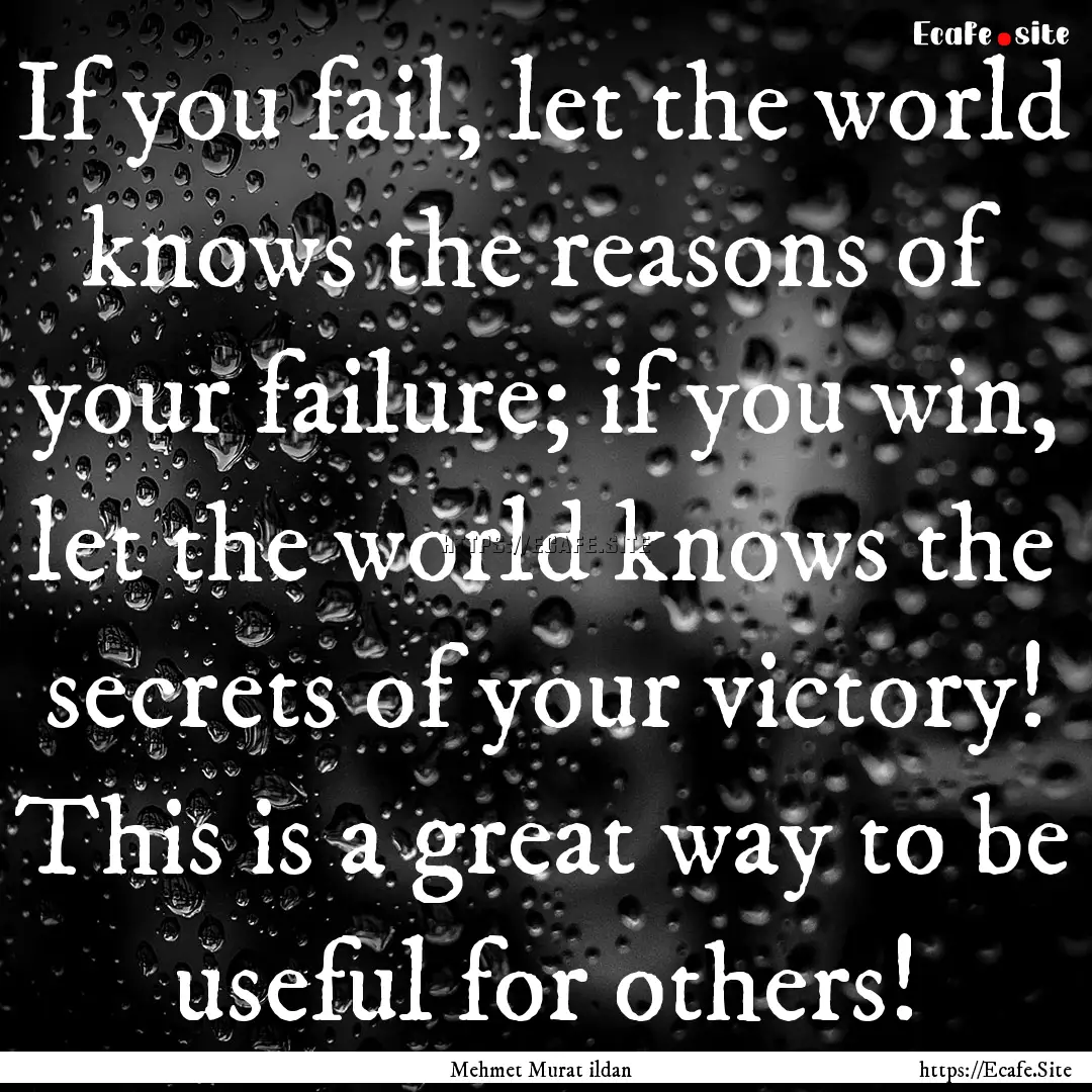 If you fail, let the world knows the reasons.... : Quote by Mehmet Murat ildan