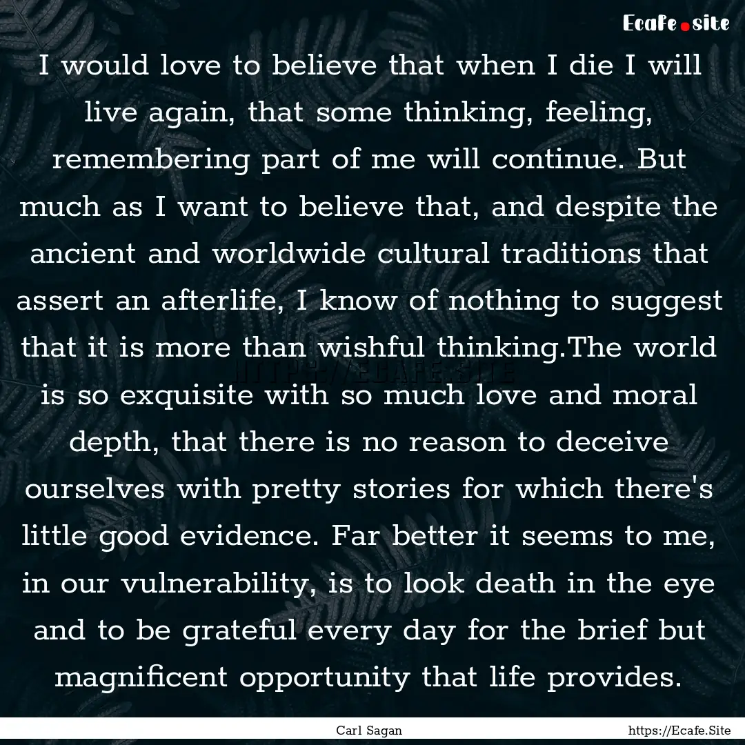 I would love to believe that when I die I.... : Quote by Carl Sagan