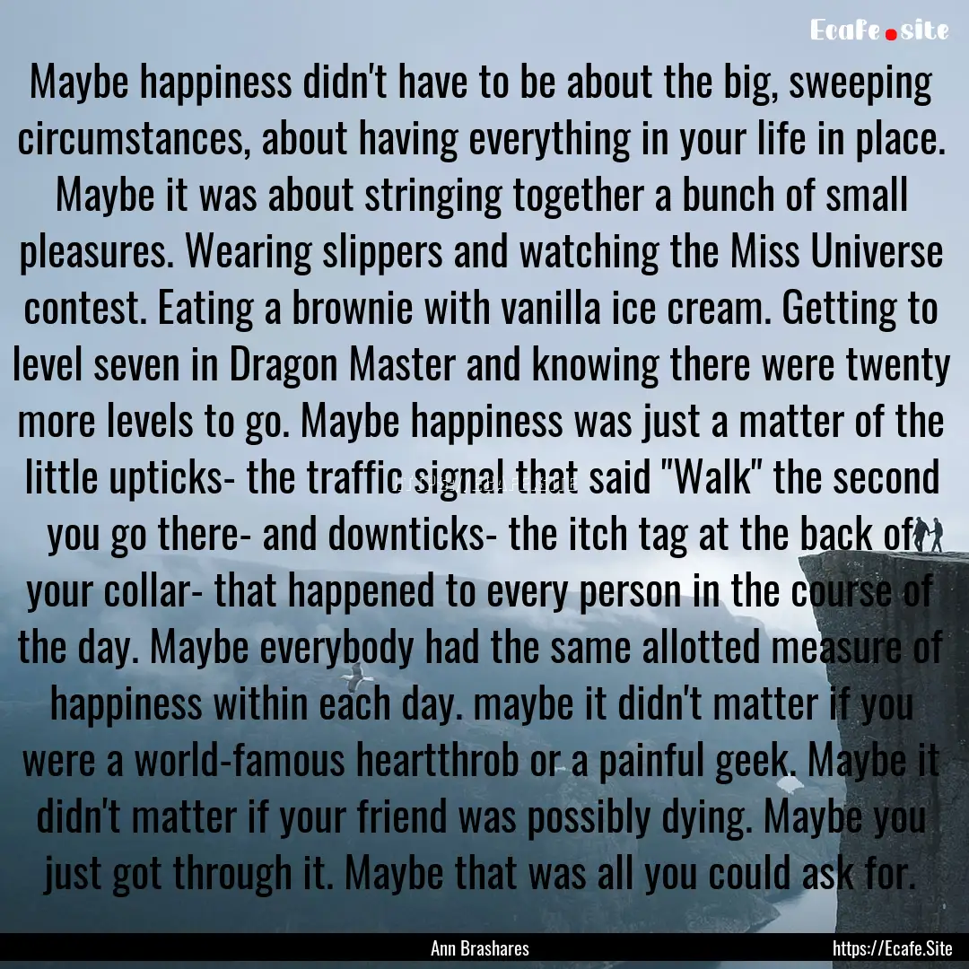 Maybe happiness didn't have to be about the.... : Quote by Ann Brashares