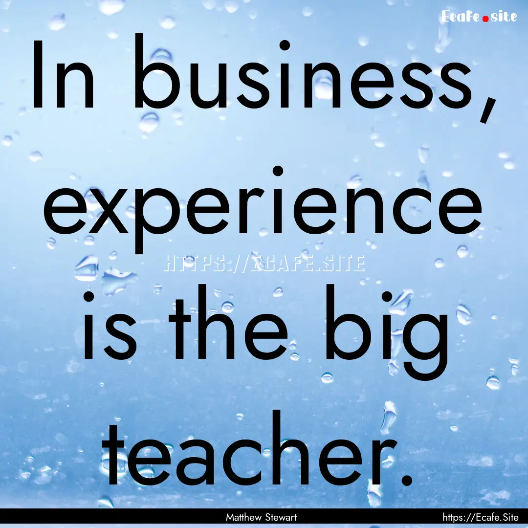 In business, experience is the big teacher..... : Quote by Matthew Stewart