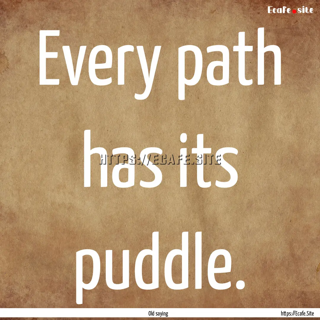 Every path has its puddle. : Quote by Old saying