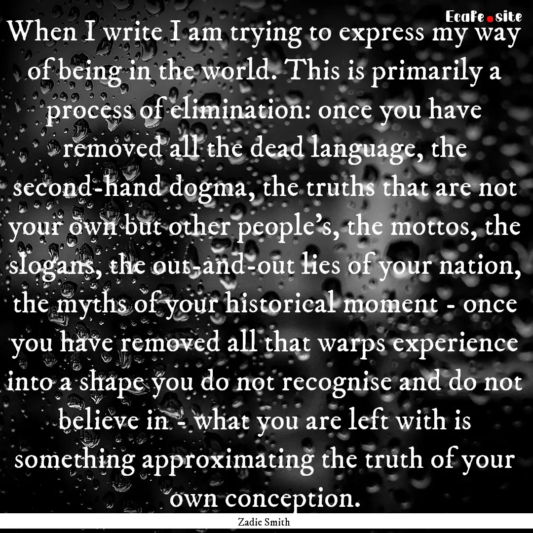 When I write I am trying to express my way.... : Quote by Zadie Smith