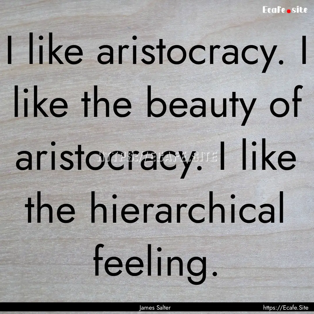 I like aristocracy. I like the beauty of.... : Quote by James Salter