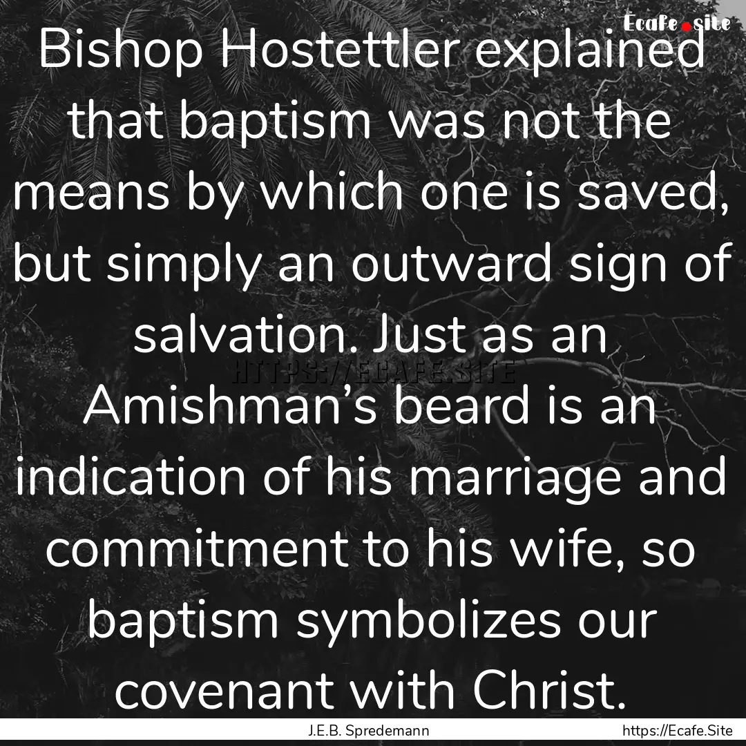 Bishop Hostettler explained that baptism.... : Quote by J.E.B. Spredemann