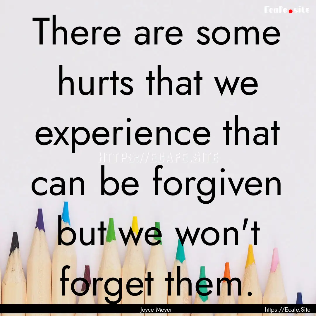 There are some hurts that we experience that.... : Quote by Joyce Meyer