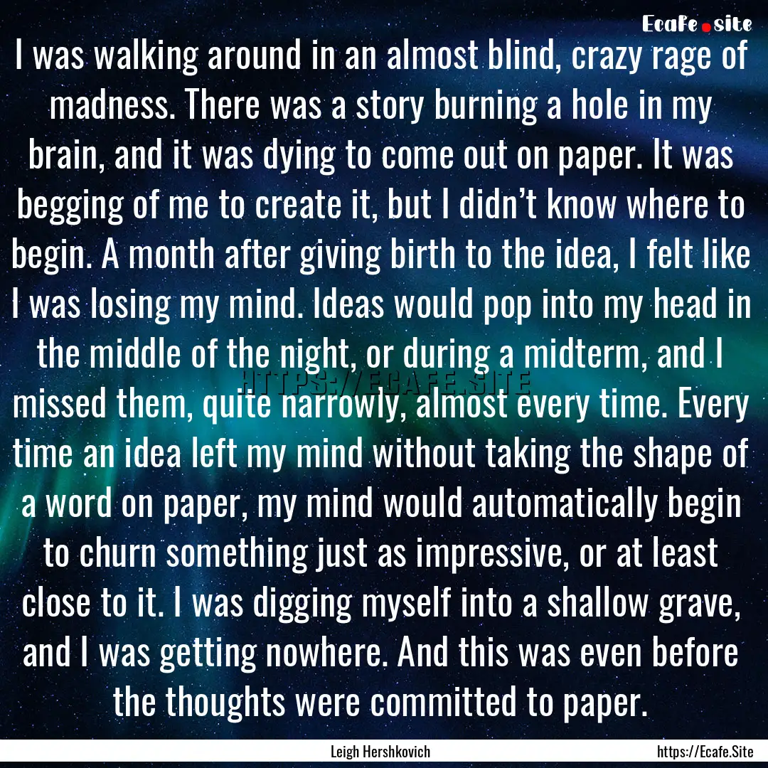 I was walking around in an almost blind,.... : Quote by Leigh Hershkovich