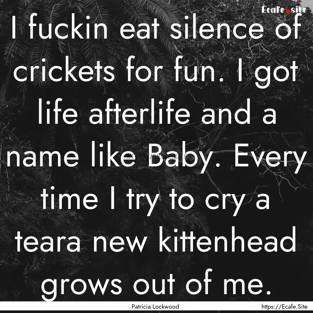 I fuckin eat silence of crickets for fun..... : Quote by Patricia Lockwood