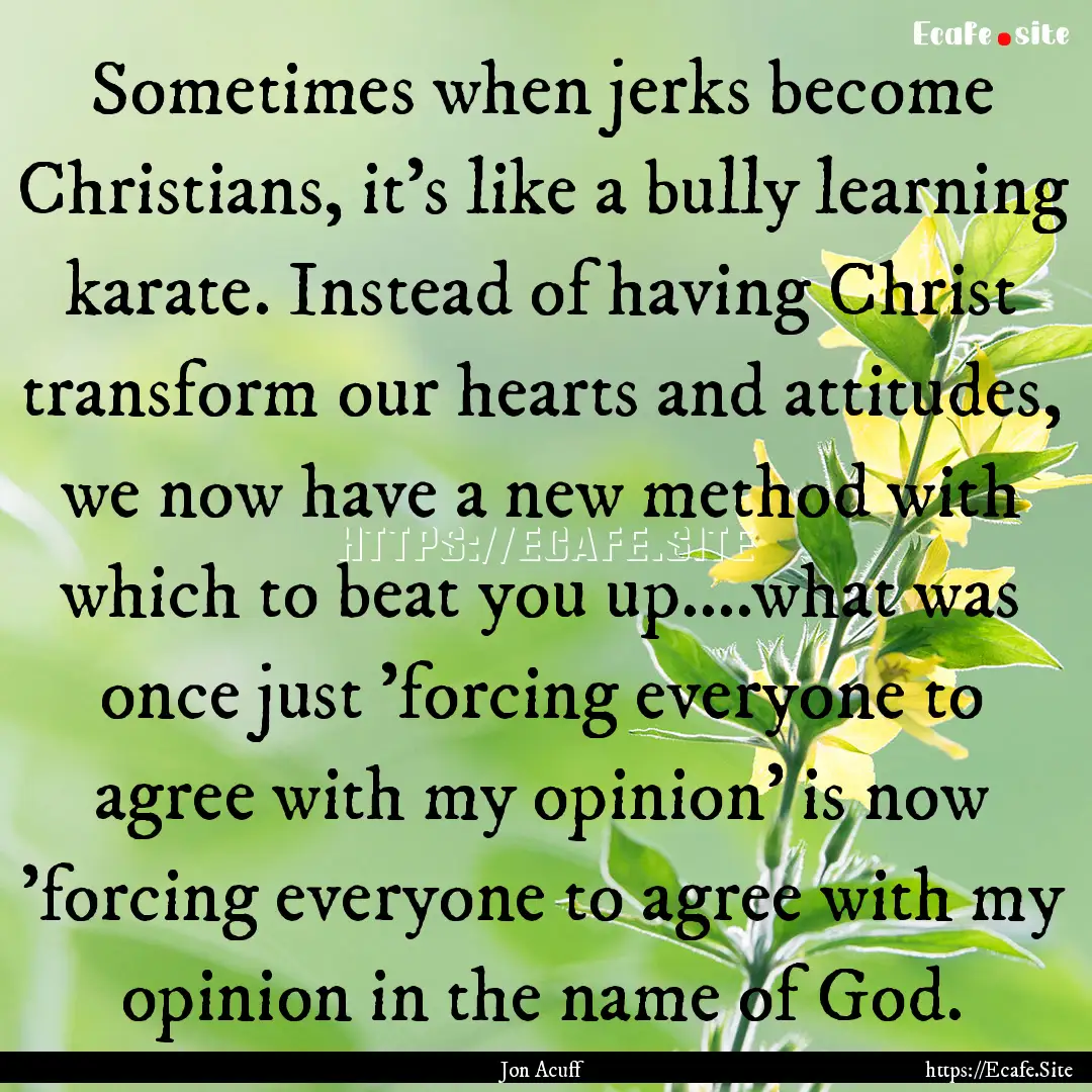 Sometimes when jerks become Christians, it's.... : Quote by Jon Acuff