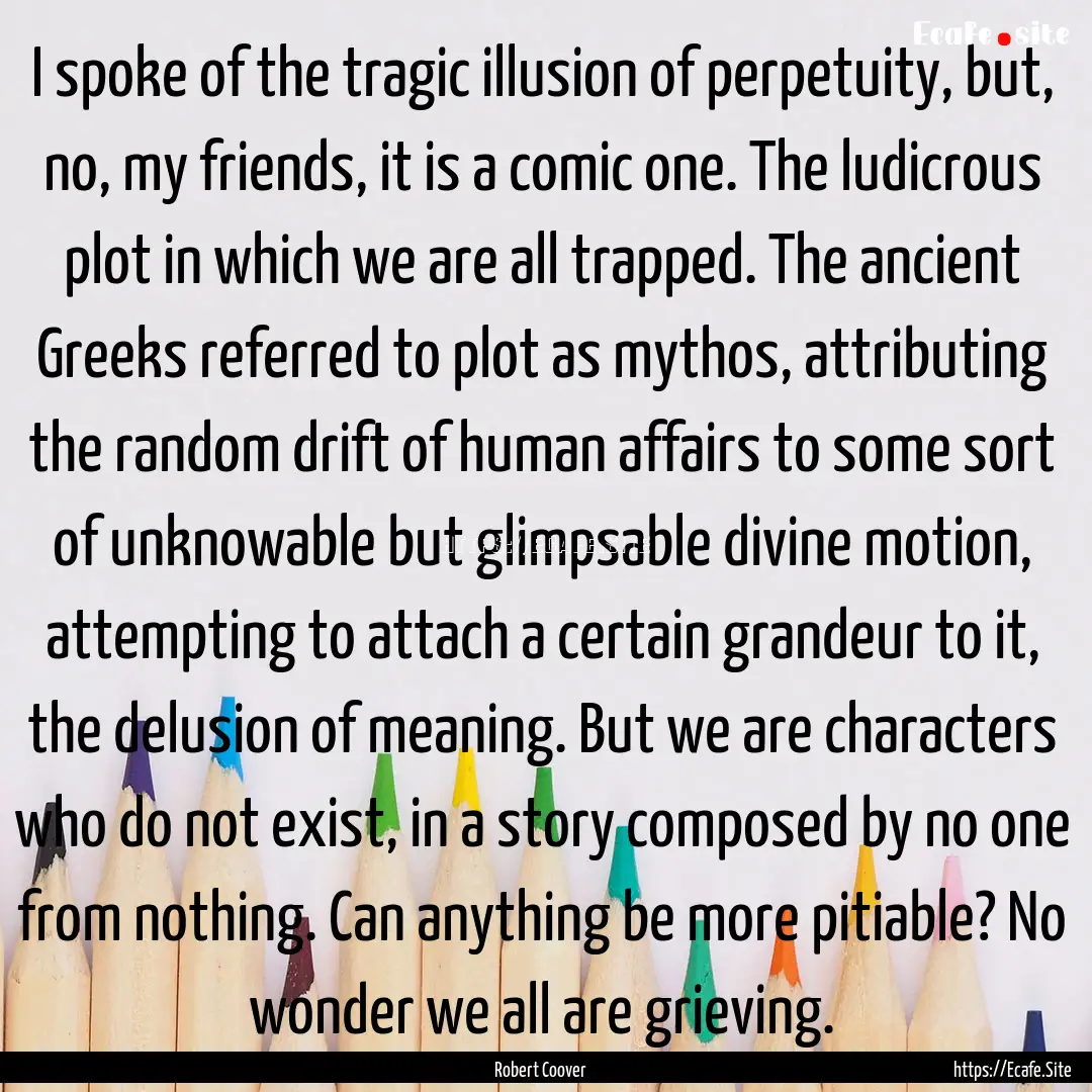 I spoke of the tragic illusion of perpetuity,.... : Quote by Robert Coover