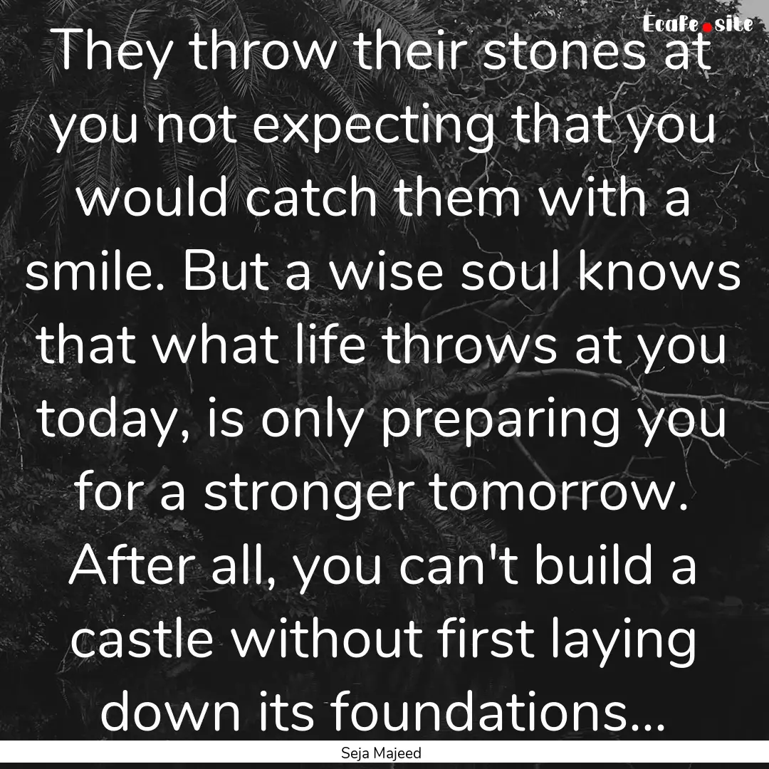 They throw their stones at you not expecting.... : Quote by Seja Majeed