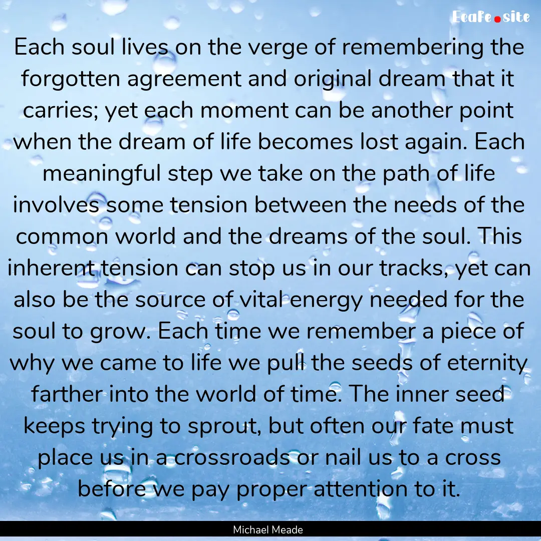 Each soul lives on the verge of remembering.... : Quote by Michael Meade