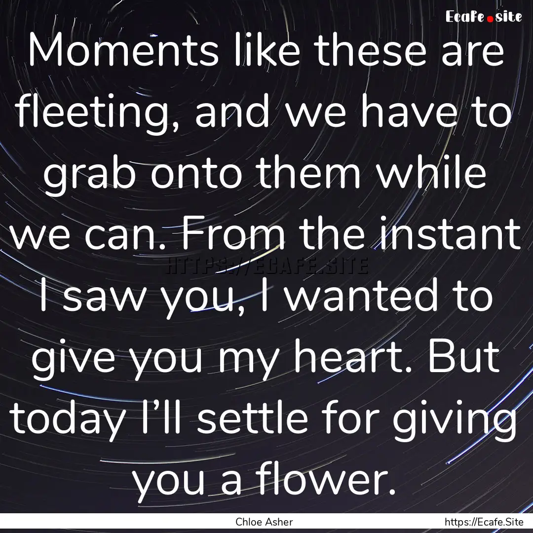 Moments like these are fleeting, and we have.... : Quote by Chloe Asher