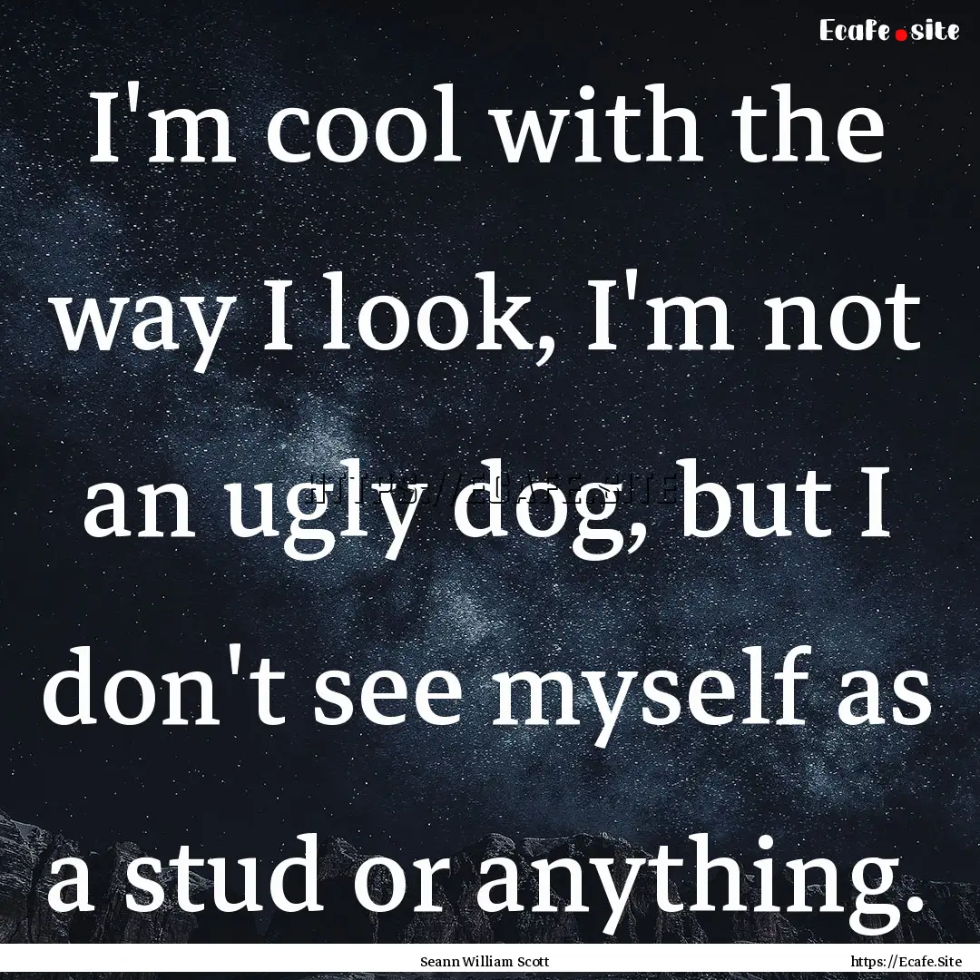 I'm cool with the way I look, I'm not an.... : Quote by Seann William Scott