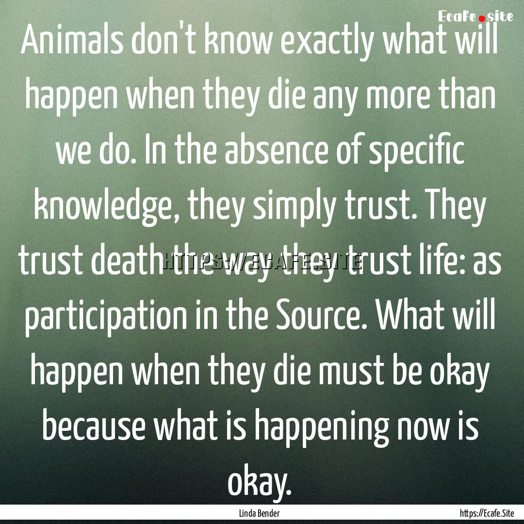 Animals don't know exactly what will happen.... : Quote by Linda Bender