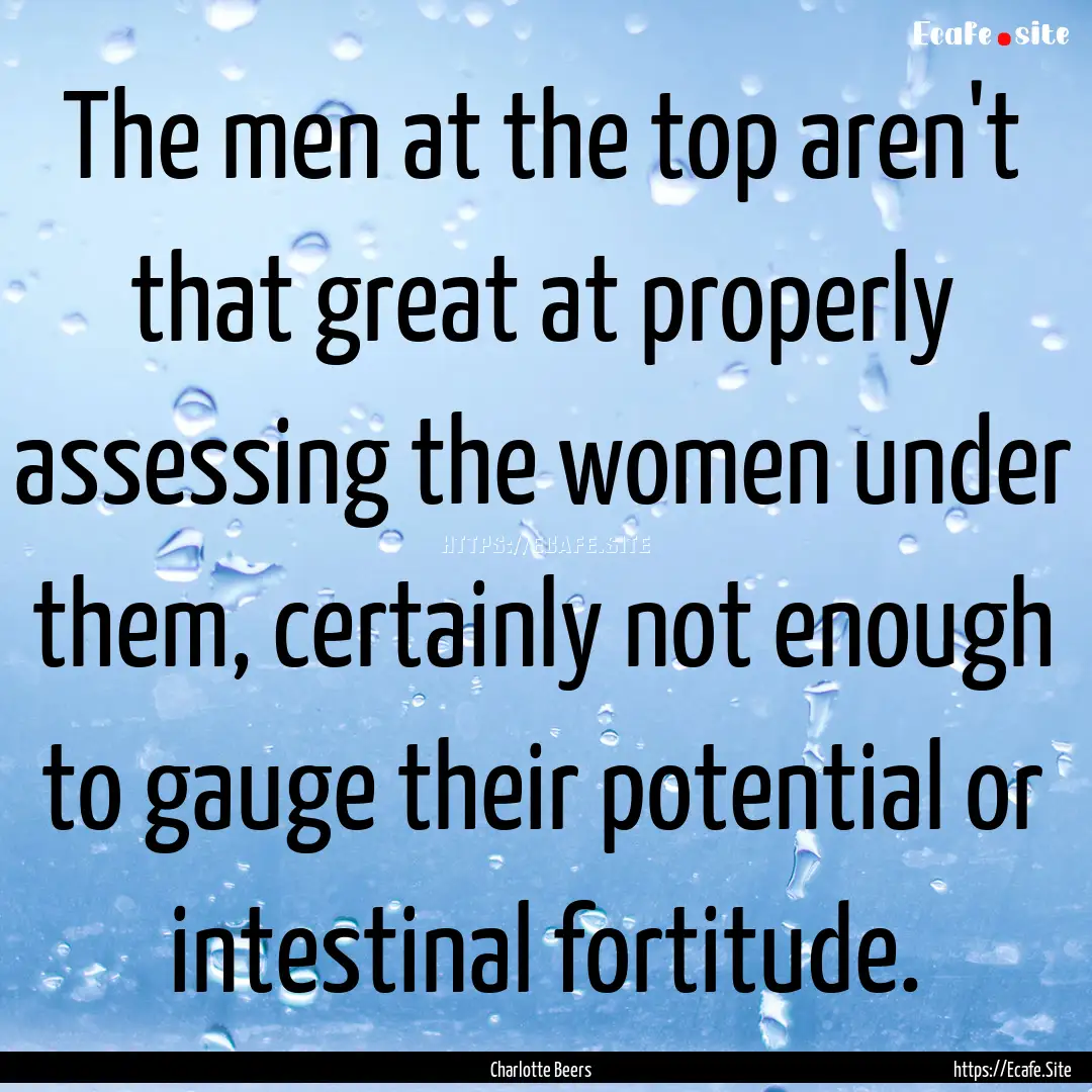 The men at the top aren't that great at properly.... : Quote by Charlotte Beers