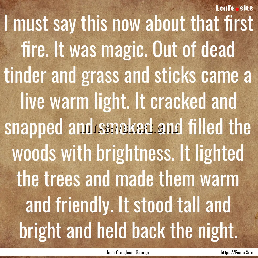 I must say this now about that first fire..... : Quote by Jean Craighead George