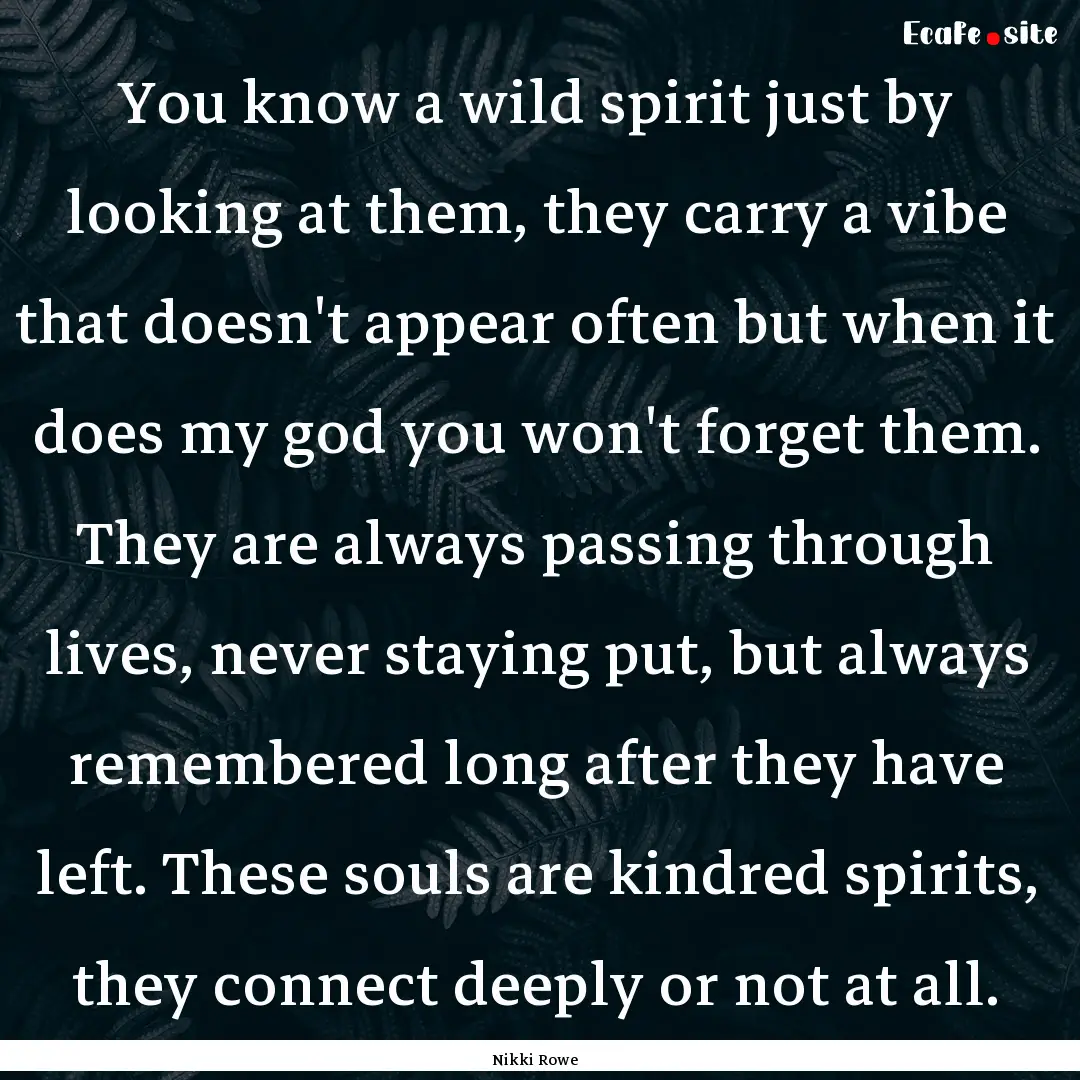 You know a wild spirit just by looking at.... : Quote by Nikki Rowe