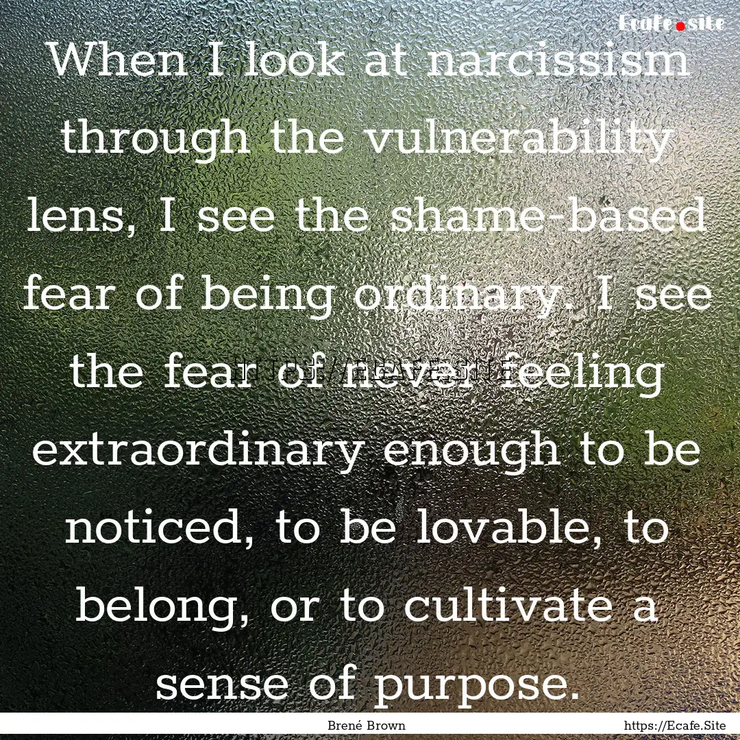 When I look at narcissism through the vulnerability.... : Quote by Brené Brown