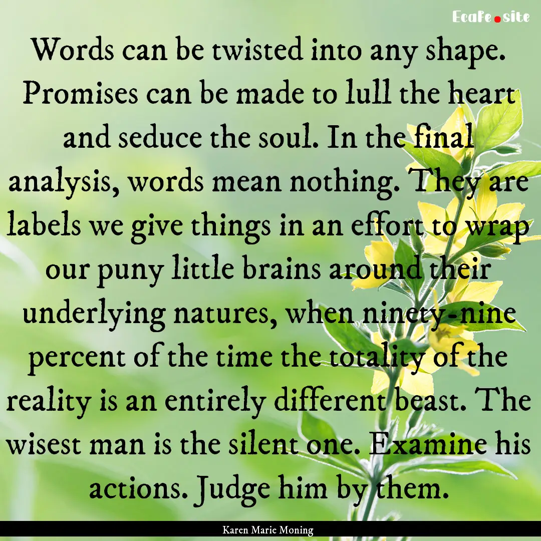 Words can be twisted into any shape. Promises.... : Quote by Karen Marie Moning